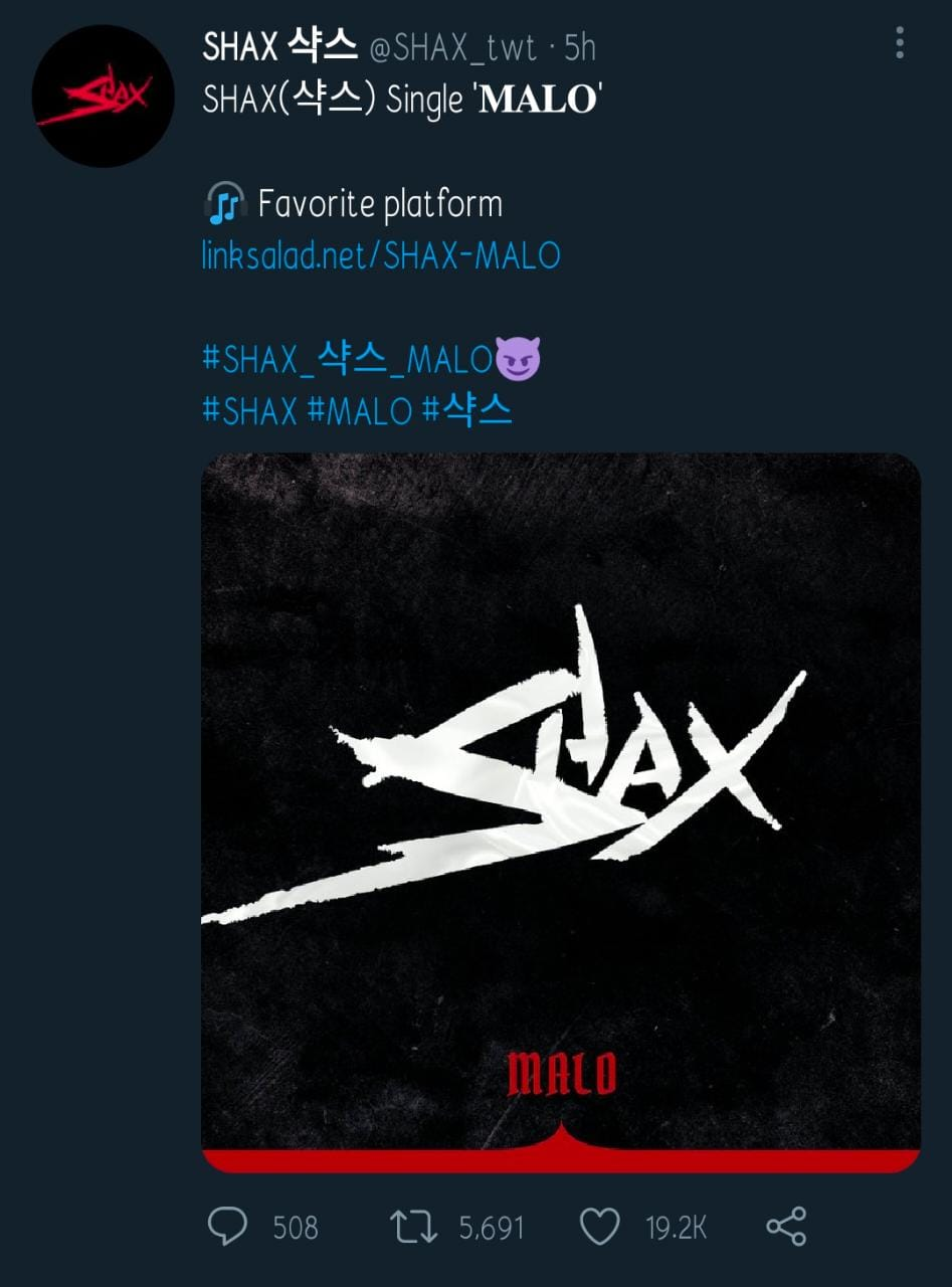 Tampilan Twitter resmi boy group SHAX. (Dokumentasi pribadi)