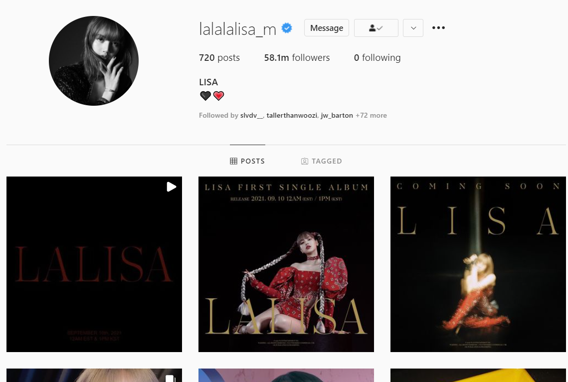 Tampilan Instagram Lisa BLACKPINK. (Dok. Laurensia Felise/Hypeabis.id)
