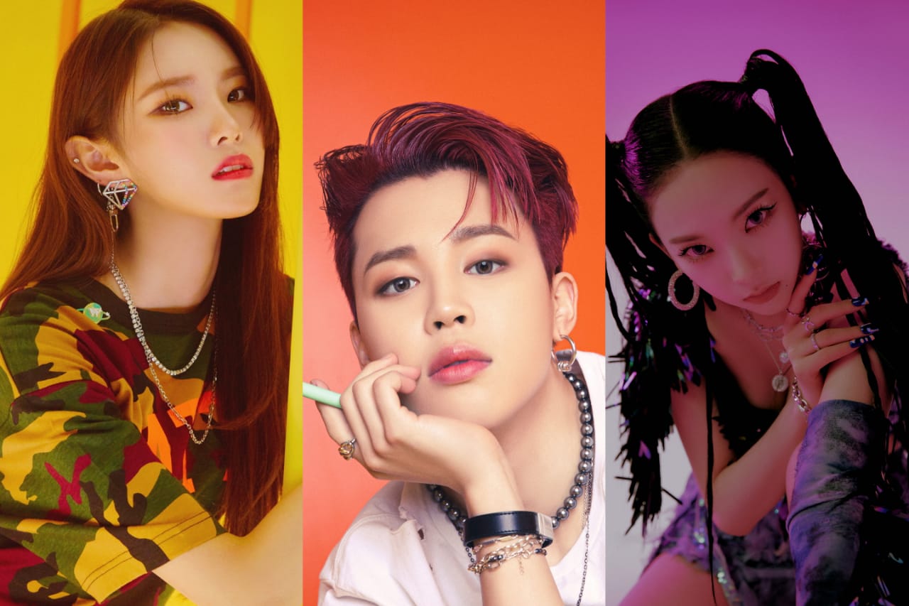 Monday Weeekly, Jimin BTS, Karina aespa. (Dok. Play M Entertainment, BIGHIT Music, SM Entertainment)