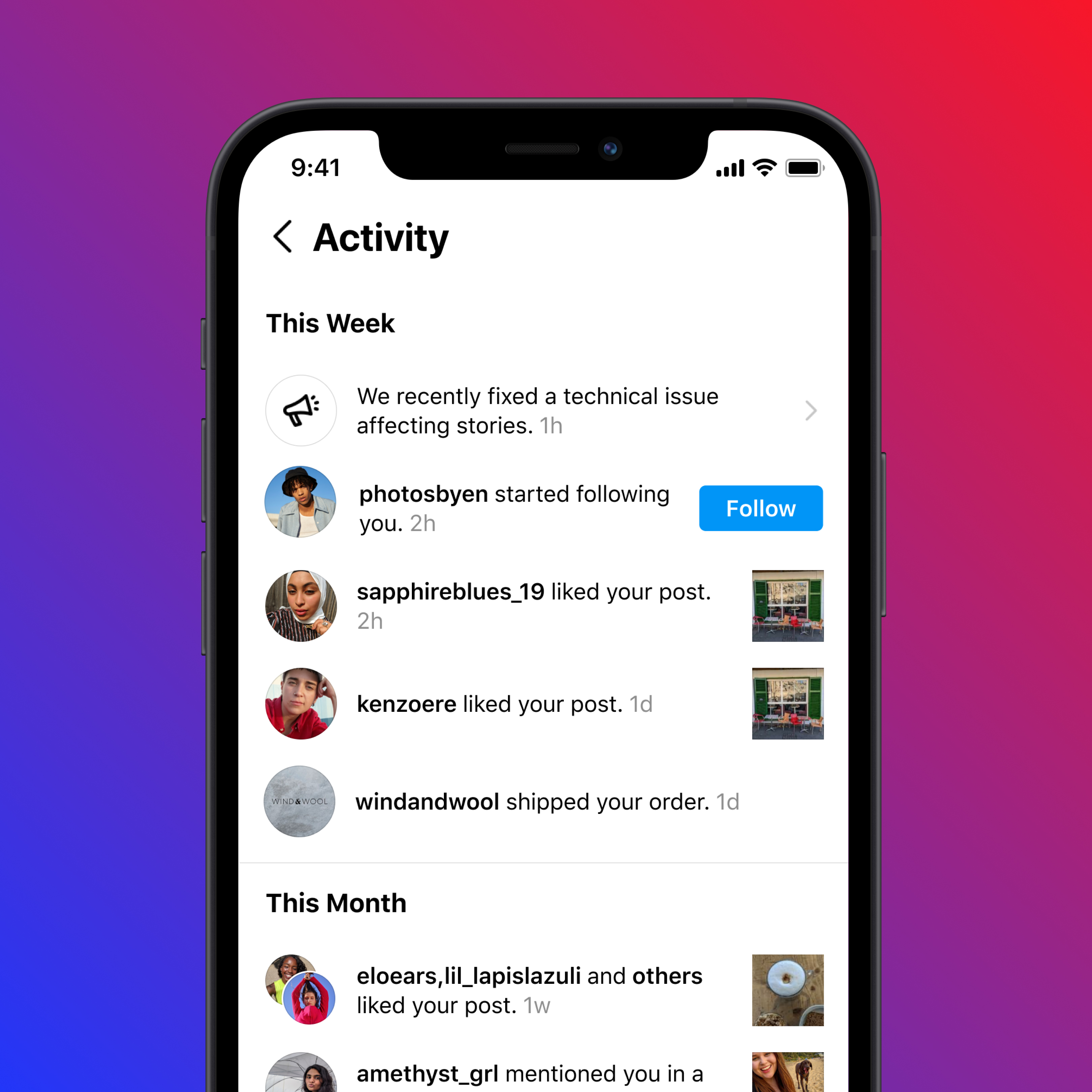 Fitur yang memberitahu masalah di aplikasi (Instagram) 
