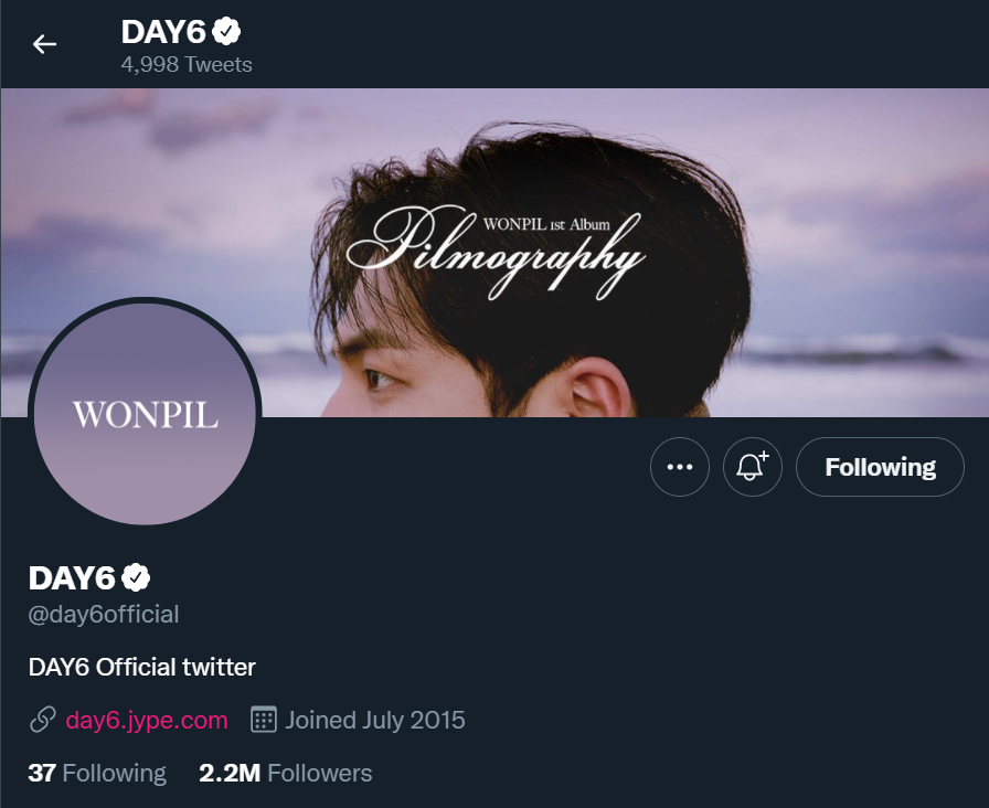 Tampilan layout DAY6 di media sosial Twitter untuk debut solo Wonpil. (Dok. Hypeabis.id/Laurensia Felise)