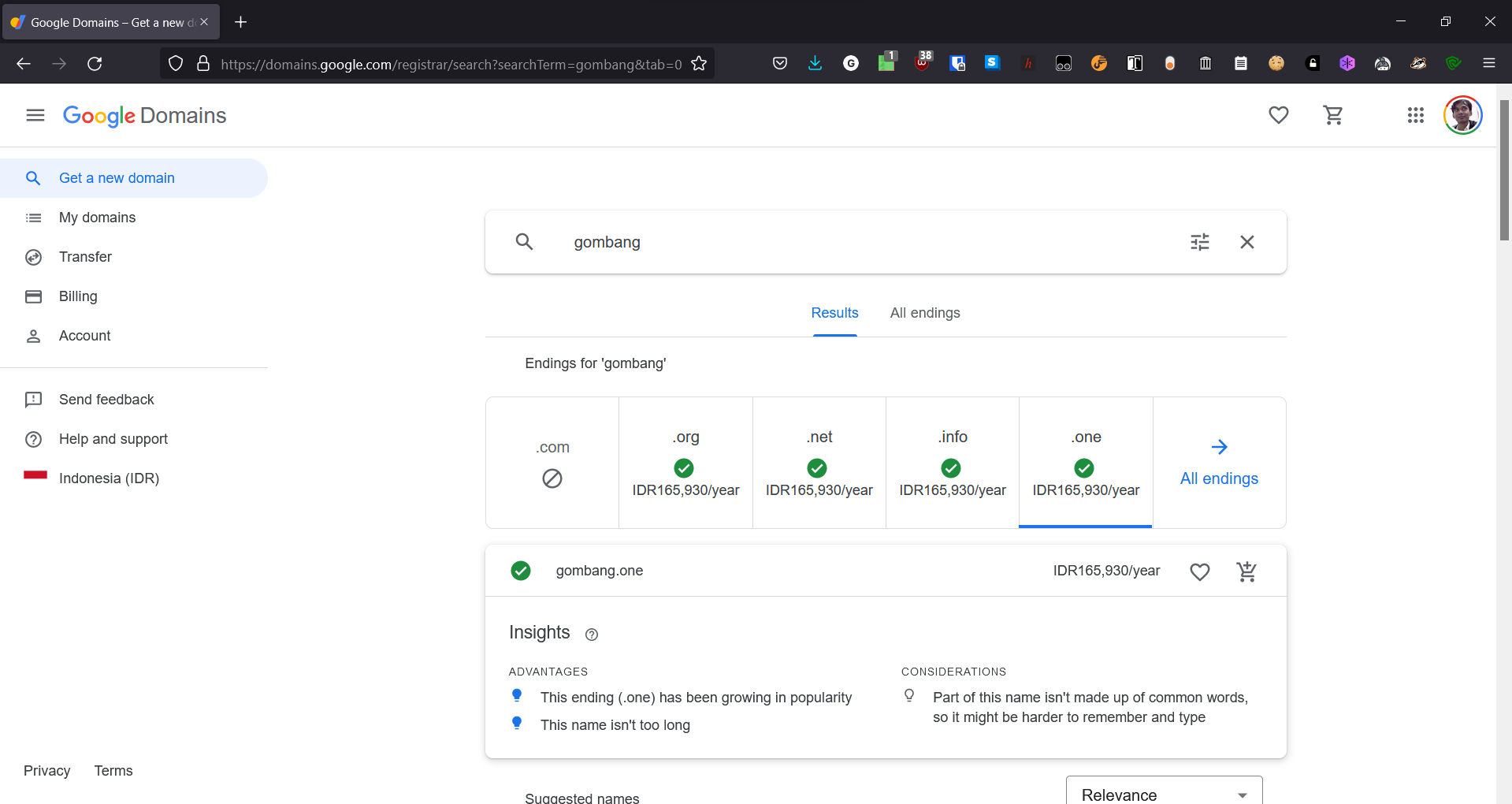 nama domain pribadi/tangkapan layar
