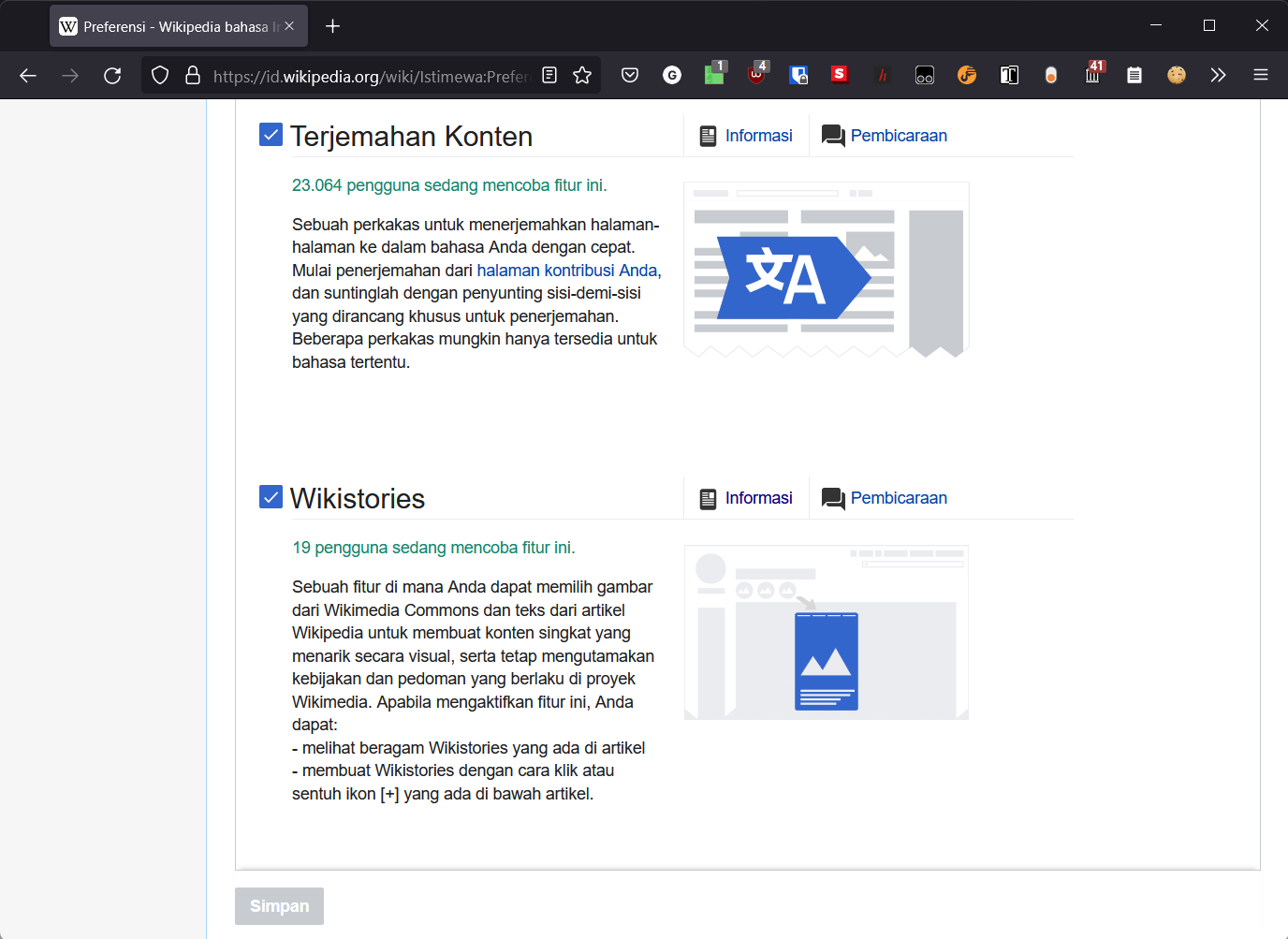 Mengaktifkan fitur Wikistories/Gombang nan Cengka