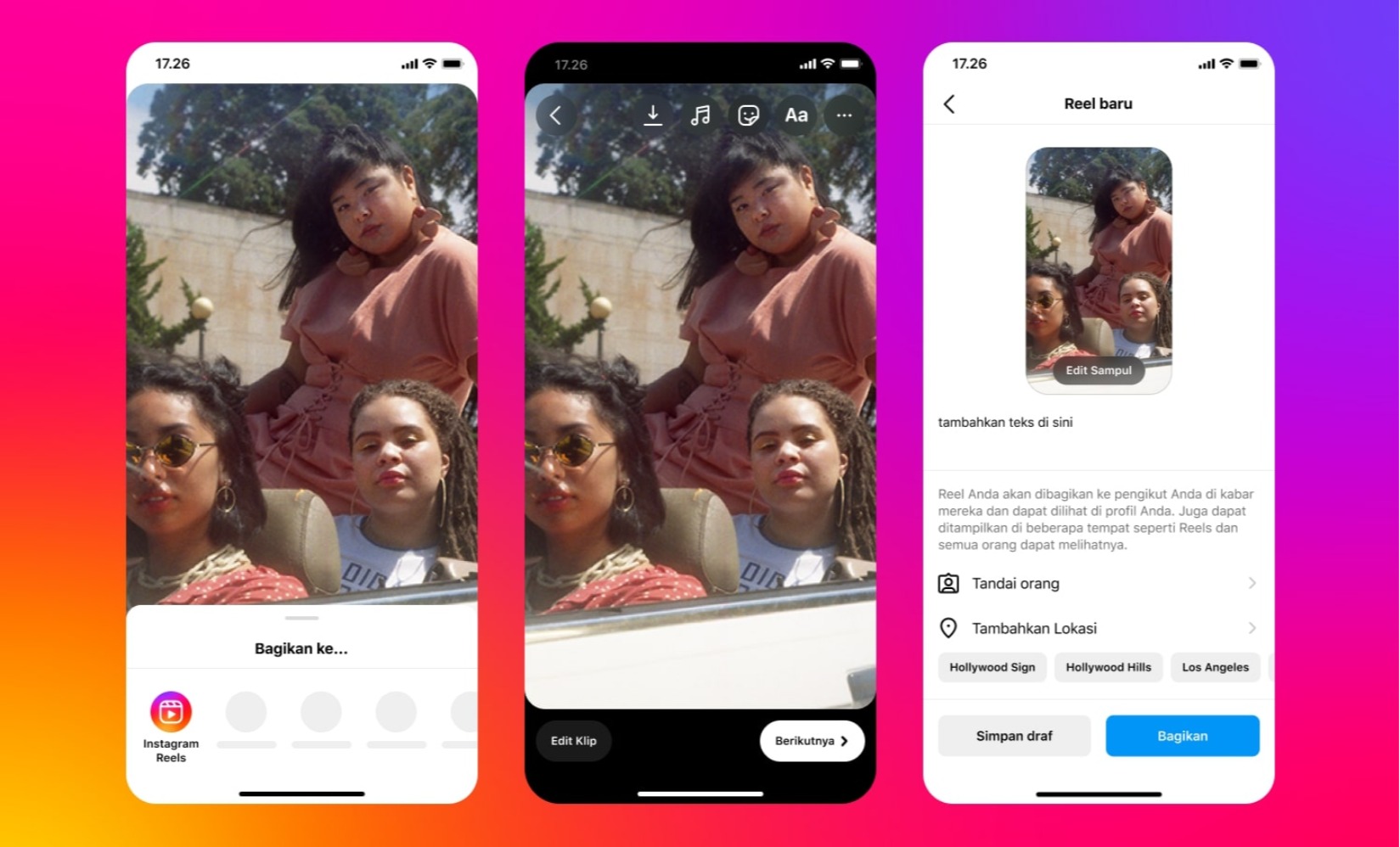 Tampilan berbagi video ke Instagram Reels. (Sumber gambar: Meta)