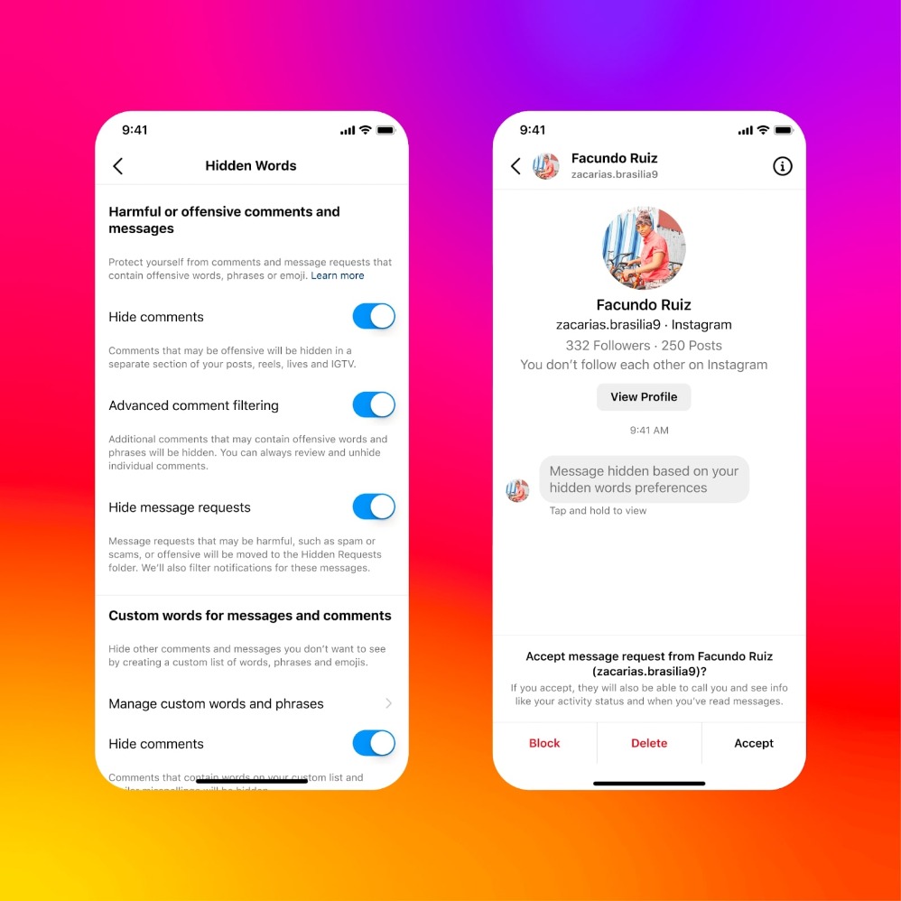 Tampilan hidden words pada Instagram. (Sumber gambar: Meta)