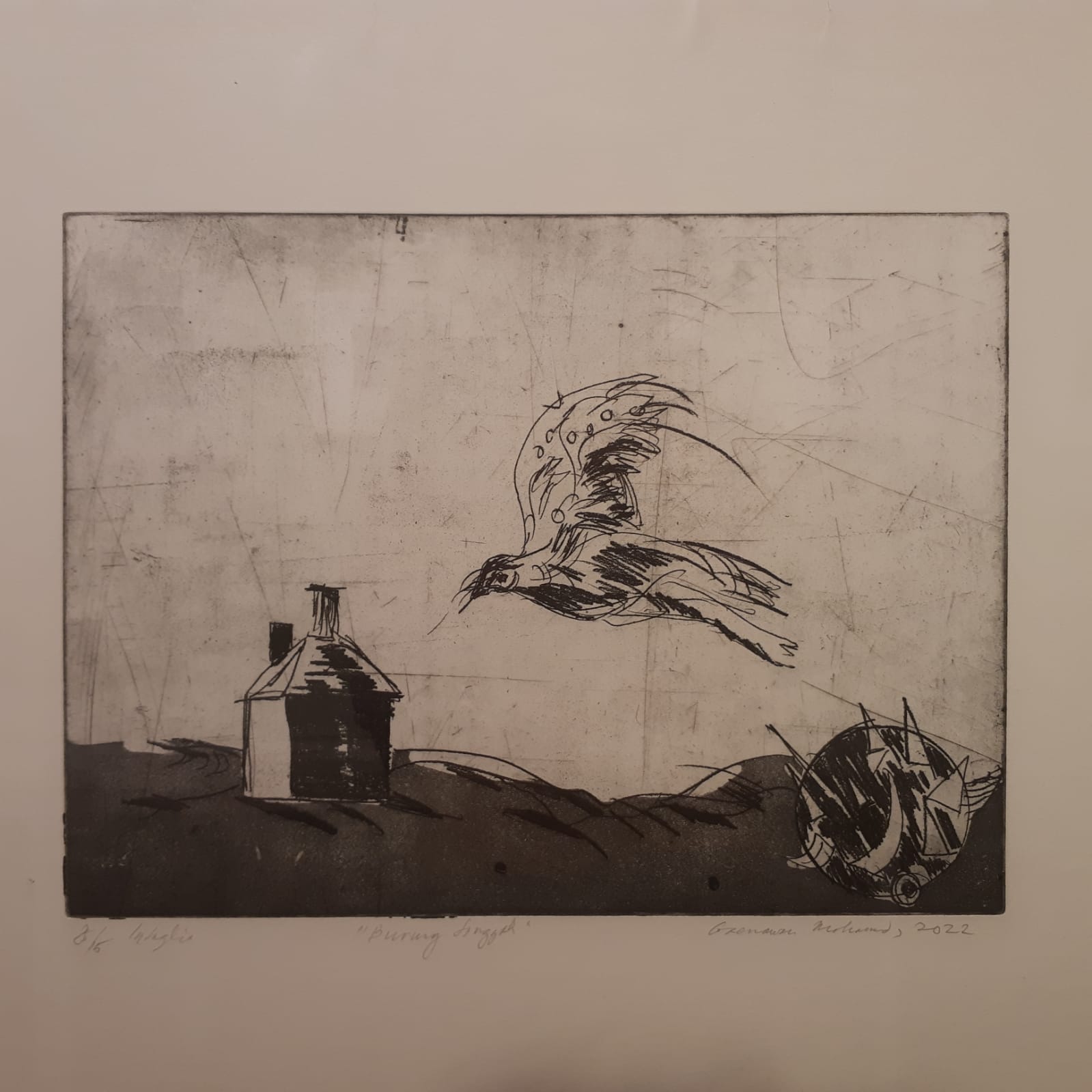 Karya intaglio GM bertajuk Burung Singgah (sumber gambar Hypeabis.id/Prasetyo Agung)