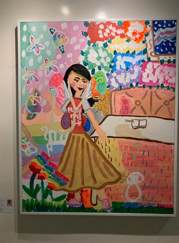 Purple Beach karya Sabrina Rumaisha A dalam pameran kolektif Bangkit Anak Indonesia di Museum Kebangkitan Nasional, Jakarta. (Sumber gambar: Hypeabis.id/Luke Andaresta)