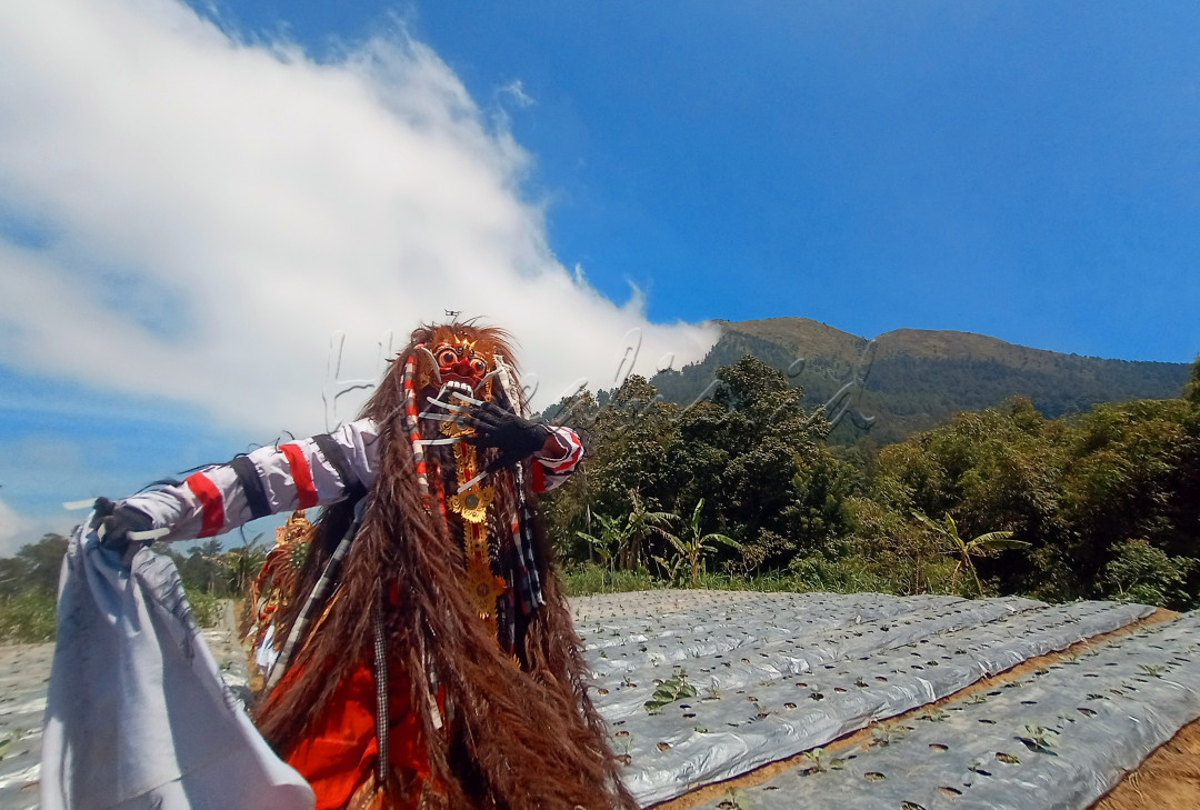  <br />
Sejumlah warga yang tergabung dalam komunitas lima gunung unjuk aksi kesenian saat acara Festival Lima Gunung 2021 di Ladang yang berada di Desa Mantran Wetan , Kecamatan Ngablak , Kabupaten Magelang , Minggu ( 10/9). Festival Lima Gunung 2021 adalah seri kelima yang diselenggarakan oleh komunitas lima gunung pada tahun ini. 