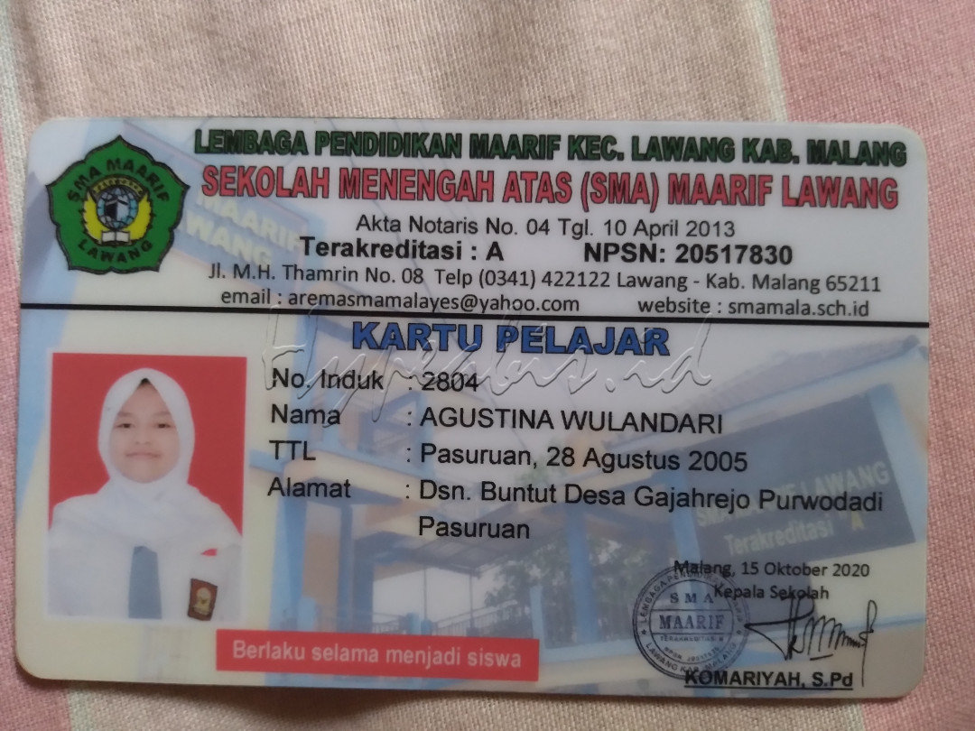 Nama: Agustina Wulandari<br />
TTL: Pasuruan, 28 Agustus 2005<br />
No: 085784305882